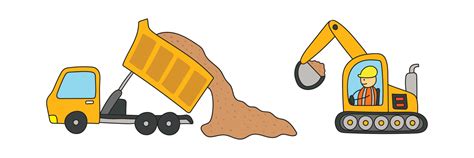 Vector Illustration kids drawing of construction vehicles, dump truck ...