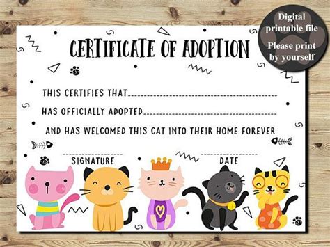 Cat Adoption Certificates Certificate Of Adoption Adopt A Kitty