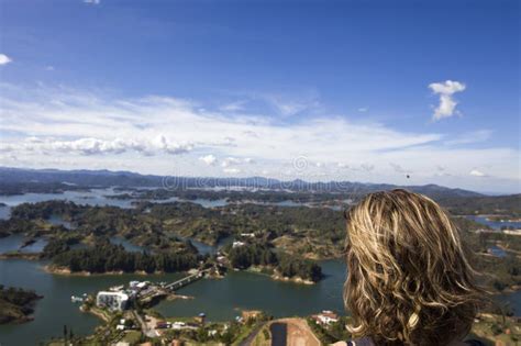 Young Woman At Guatape Lake In Antioquia Colombia Stock Photo Image