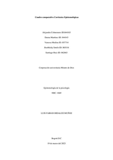 Cuadro comparativo Corrientes Epistemológicas Cuadro comparativo