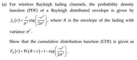 Solved A For Wireless Rayleigh Fading Channels The Chegg