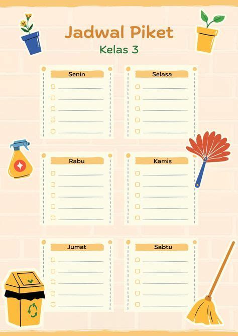 Oranye Ceria Minimalis Jadwal Piket Kelas Templates By Canva