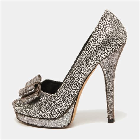 Fendi Shoes Fendi Metallic Brocade Fabric Bow Deco Peep Toe