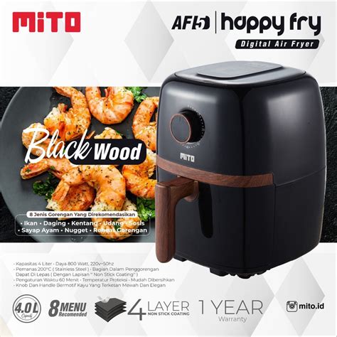 Jual MITO Digital Air Fryer AF5 4 Liter Happy Fry Wood Series Black