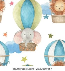 Watercolor Baby Seamless Pattern Hot Air Stock Illustration Shutterstock
