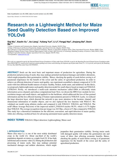 Pdf Research On A Lightweight Method For Maize Seed Quality Detection