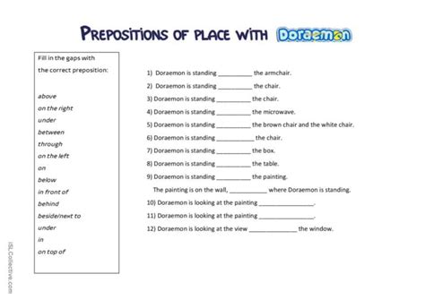 Prepositions Of Place With Doraemon English Esl Worksheets Pdf And Doc