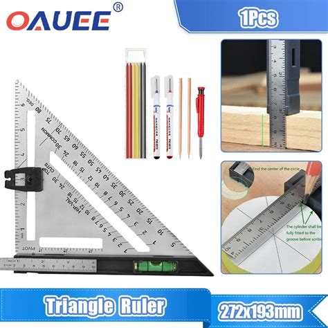 Triangle Ruler 7inch Aluminum Alloy Angle Protractor Speed Metric