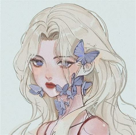 A Drawing Of A Woman With Blue Butterflies On Her Face And Shoulder