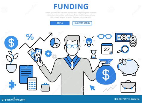 Funding Investor Financial Concept Flat Line Art Vector Icons Stock