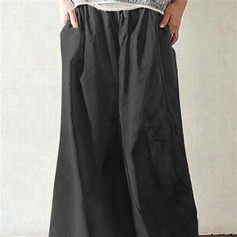 Mens Baggy Style Cotton Solid Color Elastic Waist Casual Loose Wide Leg