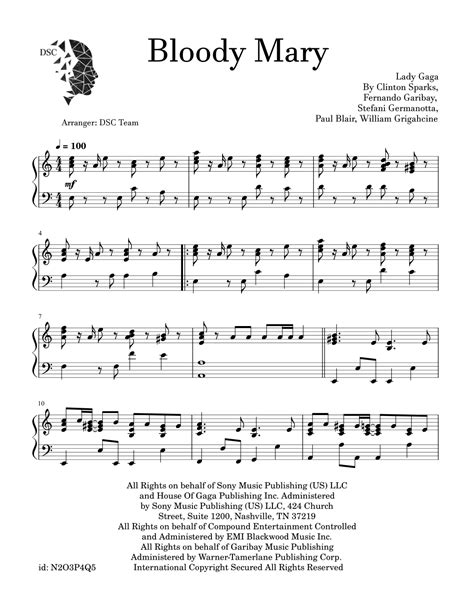 Bloody Mary Arr Digital Scores Collection Sheet Music Lady Gaga