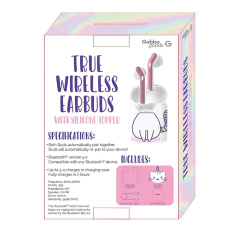 Gabba Goods True Wireless Earbuds With Silicone Case And Cat Topper