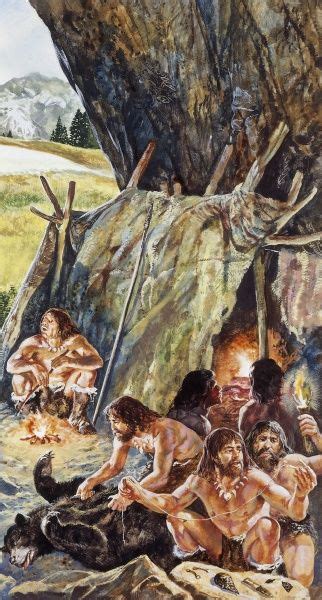 Paleolithic humans on campsite, illustration History (Photos Framed ...