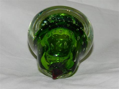 Vintage LEFTON Art Glass CONTROLLED Bubble Green PEAR Shaped Etsy