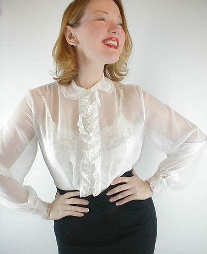 50s Sheer White Ruffled Blouse Frilly Blouse Girly Blouse Ruffle Blouse