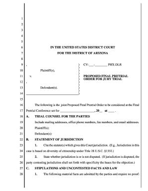 Fillable Online Azd Uscourts N CD Forms CV Orders Final Pre Trial