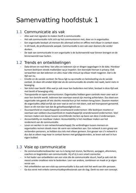 Samenvatting Hoofdstuk Het Vak Communicatie Richt Zich Op Het