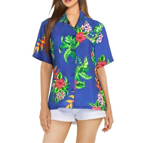 La Leela Womens Floral Beach Hawaiian Blouse Shirt V Neck Blouses