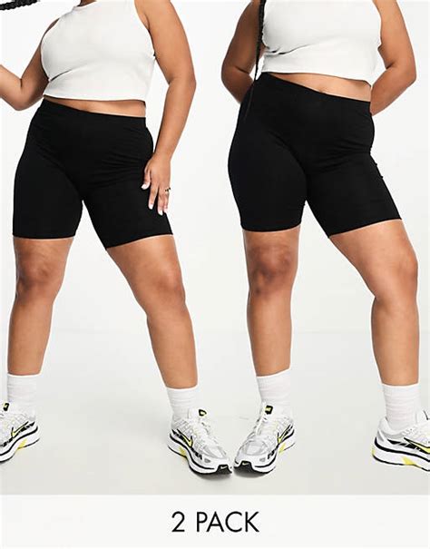 Asos Design Curve 2 Pack Basic Legging Shorts In Black Asos