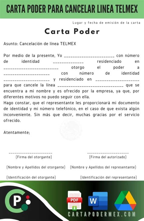 Carta Poder Para Cancelar Línea Telmex Descargar Gratis