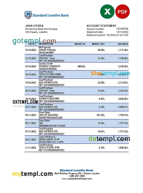 Lesotho Standard Lesotho Bank Statement Excel And Pdf Tem Bank