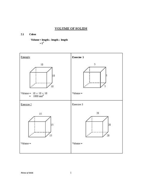 Areas And Volumes Of Solids Worksheet