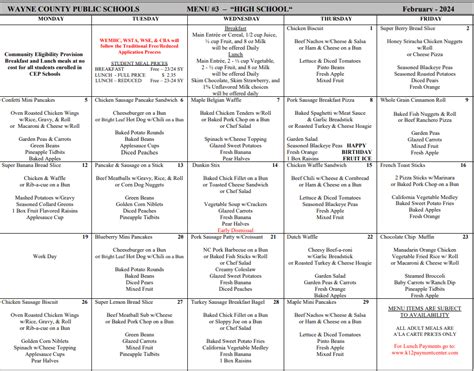 Wayne County Schools Lunch Menu & Meal Programs | FSL