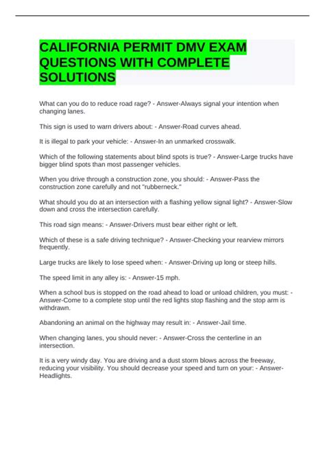 CALIFORNIA PERMIT DMV EXAM QUESTIONS WITH COMPLETE SOLUTIONS
