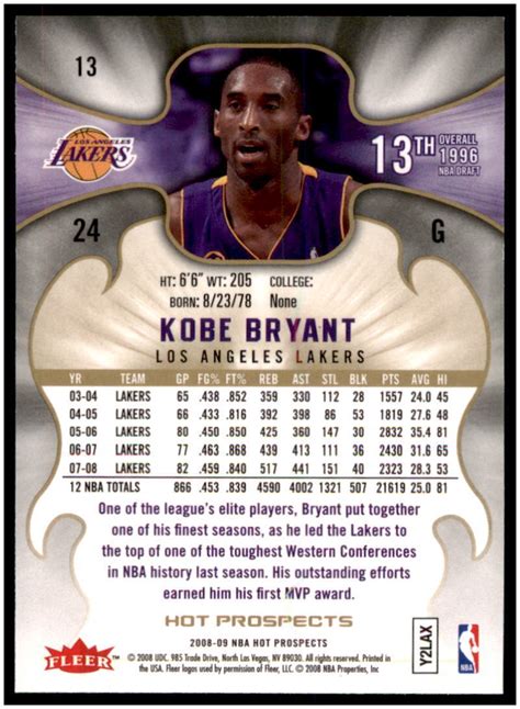 Fleer Hot Prospects Blue Kobe Bryant For Sale Online Ebay