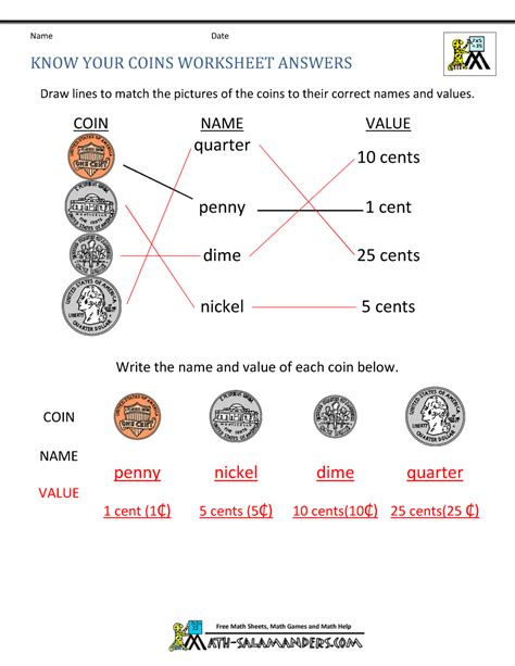 Kindergarten Money Worksheets 1st Grade