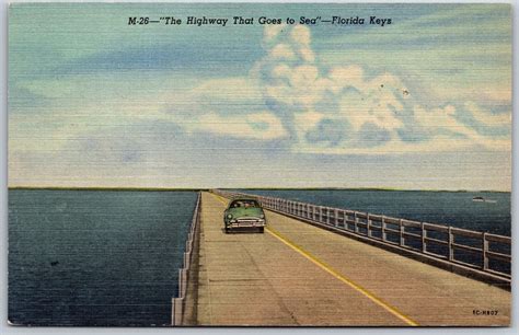 Vtg Key West Fl Florida Keys Highway That Goes To Sea S Linen View