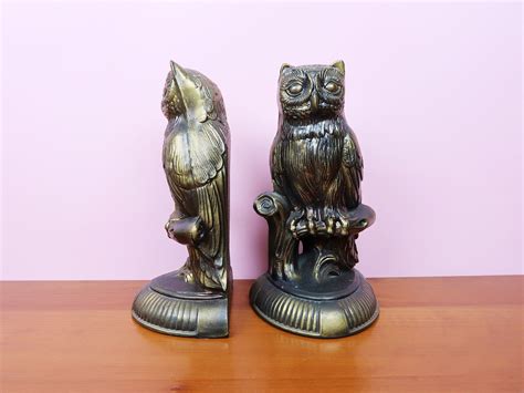 Brass Owl Bookends Vintage Set Of 2 Gold Metal Birds Pair Etsy Owl Bookends Metal Birds