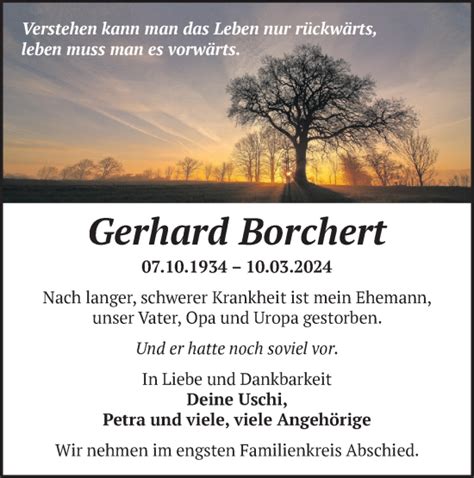 Traueranzeigen Von Gerhard Borchert M Rkische Onlinezeitung Trauerportal