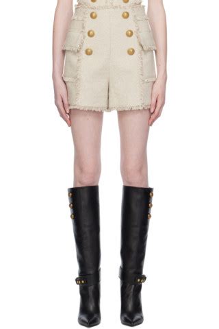 Beige Fringed Shorts By Balmain On Sale