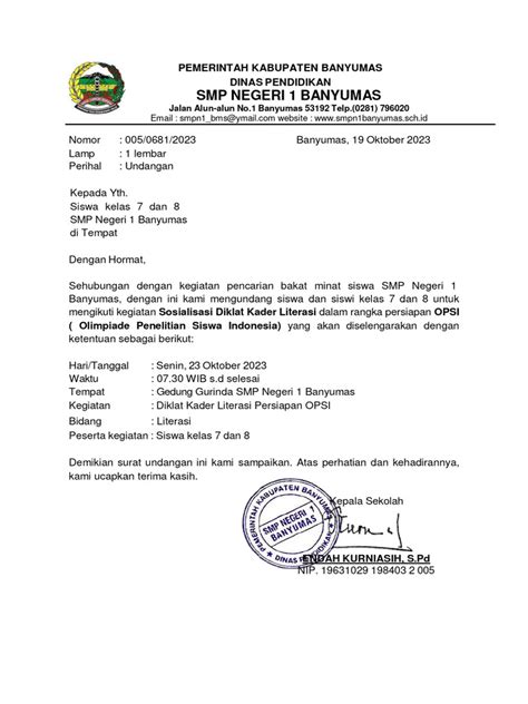 Surat Undangan Siswa Pdf