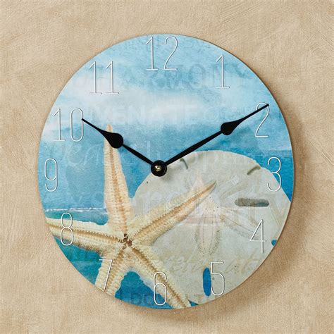 Seashell Coastal Wall Clock Blue Clock Wall Clock Sea Shells