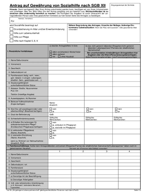 Fillable Online Antrag Auf Gewhrung Von Leistungen Nach Sgb Xii