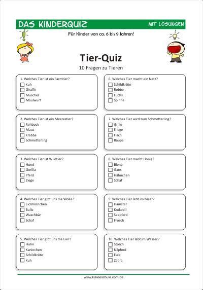 Tier Quiz für Kinder Für Kinder von 8 12 Quiz für kinder Quizfragen