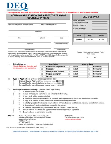 Montana Montana Application For Asbestos Training Course Approval