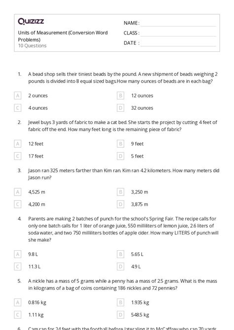 50 Measurement Word Problems Worksheets On Quizizz Free And Printable