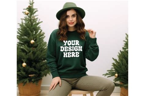 Gildan 18000 Christmas Forest Green Mock Graphic By Mockupstore