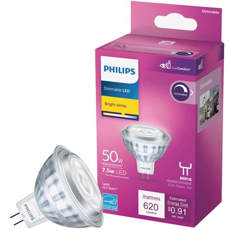 1 Pc Philips Classic Glass 50W Equivalent Bright White Mr16 Gu5 3 Led