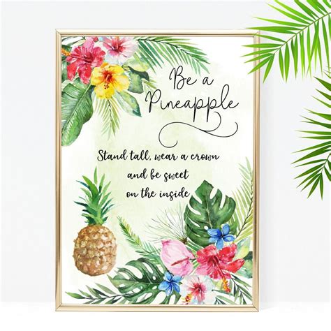 Be A Pineapple Quote Print Tropical Wall Art Home Decor