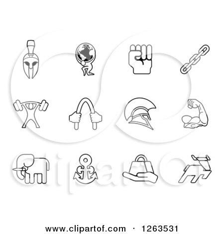 Clipart of Black and White Strength Icons - Royalty Free Vector ...