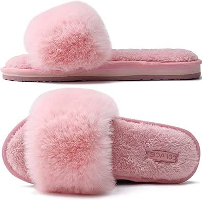 Amazon Coface Womens Slides Fuzzy Slippers Open Toe Fluffy