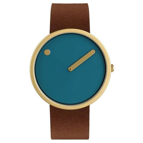 Picto 43376 4720mg Gold Watch With Dusty Blue Dial Brown Leather Strap