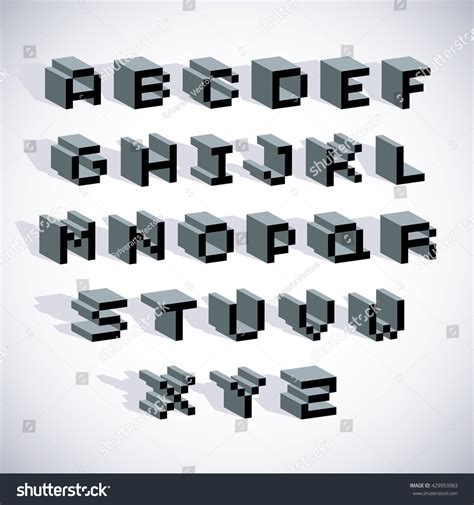 Cybernetic 3d Alphabet Letters Pixel Art Stock Vector Royalty Free