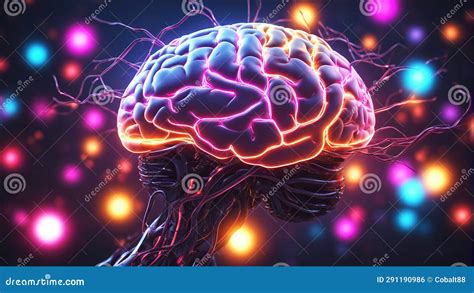 Human Brain With Electrical Activity Colored Neurons Glowing On Black