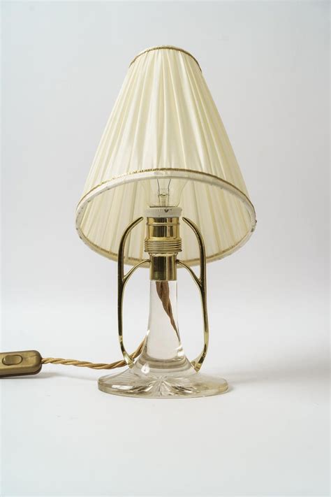 Rare Art Deco Glass Table Lamp With Fabric Shade Vienna Around 1920s